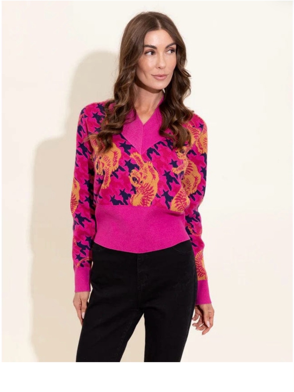 Alden Adair Pink V-Neck Floral Knit Sweater EUC